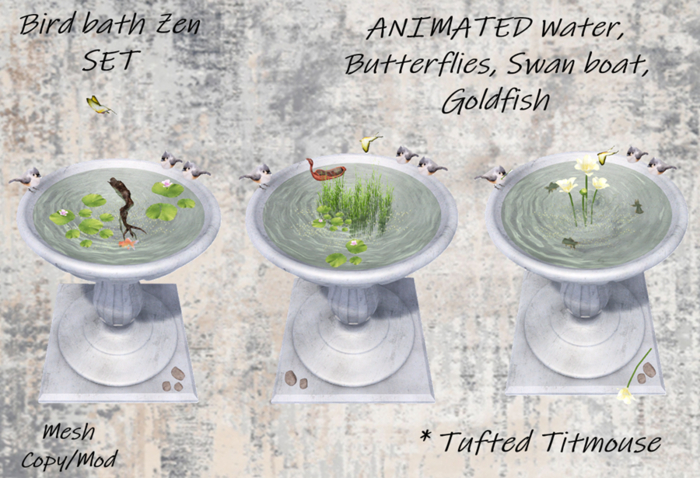 Second Life Marketplace - GARDEN - Bird bath Zen SET